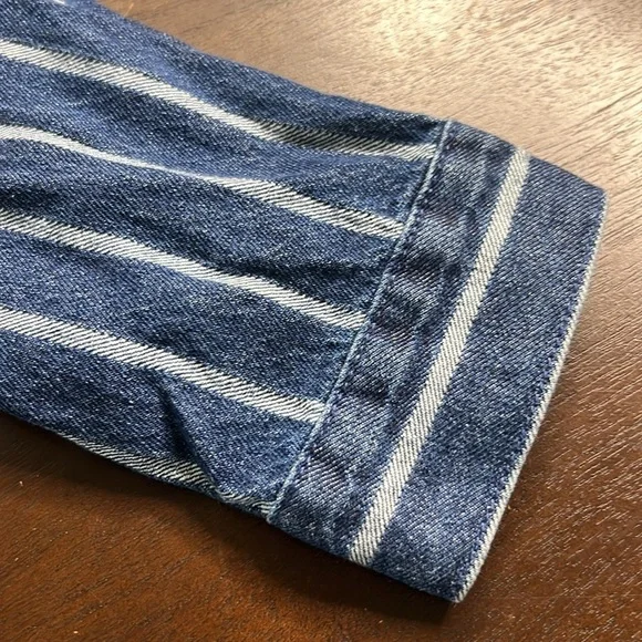 Forever 21 White Pinstripe Striped Cropped Denim Jacket - Picture 11 of 13